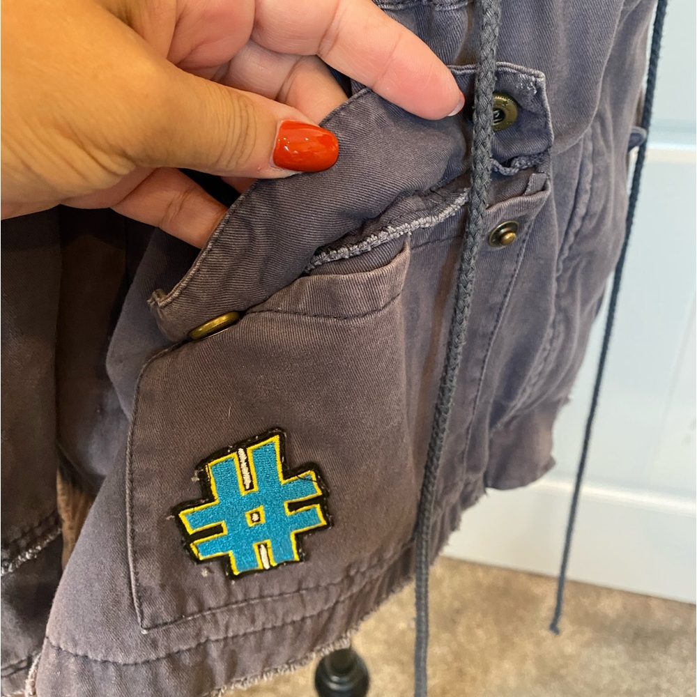 Miss London Faded Distressed Blue Drawstring Patched Jacket - Picture 4 of 15